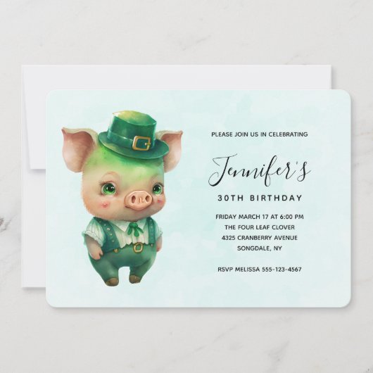 Cute Green Fairytale Pig in Fancy Attire Birthday Kaart (Voorkant)