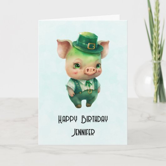 Cute Green Fairytale Pig in Fancy Attire Birthday Kaart (Voorkant)