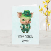 Cute Green Fairytale Pig in Fancy Attire Birthday Kaart (Gele Bloem)