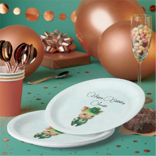 Cute Green Fairytale Pig in Fancy Attire Birthday Papieren Bordje