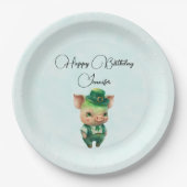 Cute Green Fairytale Pig in Fancy Attire Birthday Papieren Bordje (Voorkant)