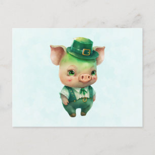 Cute Green Fairytale Pig in Fancy Attire Briefkaart