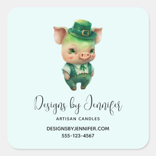 Cute Green Fairytale Pig in Fancy Attire Business Vierkante Sticker (Voorkant)