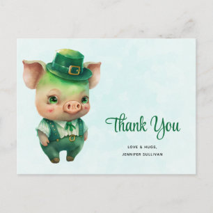 Cute Green Fairytale Pig in Fancy Attire Dank u Briefkaart