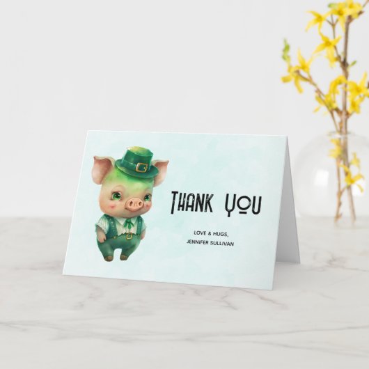Cute Green Fairytale Pig in Fancy Attire Dank u Kaart (Gele Bloem)