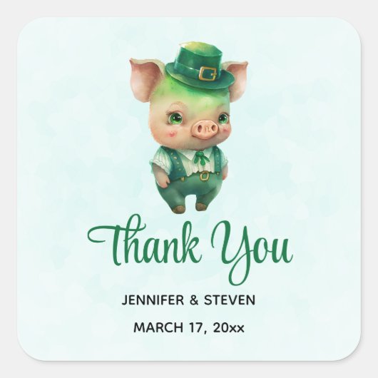 Cute Green Fairytale Pig in Fancy Attire Dank u Vierkante Sticker (Voorkant)