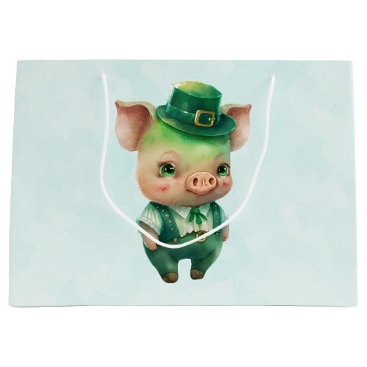 Cute Green Fairytale Pig in Fancy Attire Groot Cadeauzakje (Voorkant)