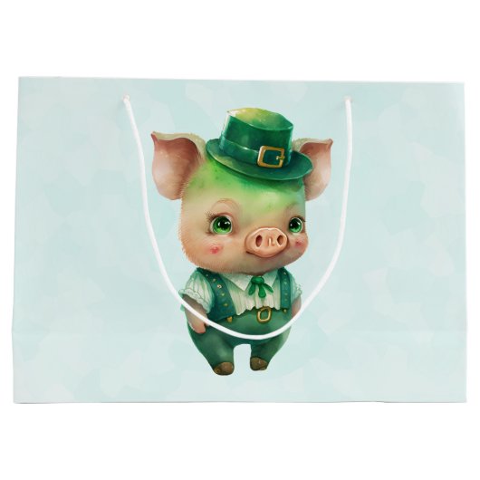 Cute Green Fairytale Pig in Fancy Attire Groot Cadeauzakje (Achterkant)