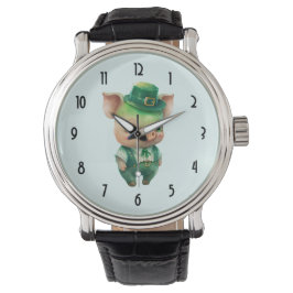 Cute Green Fairytale Pig in Fancy Attire Horloge