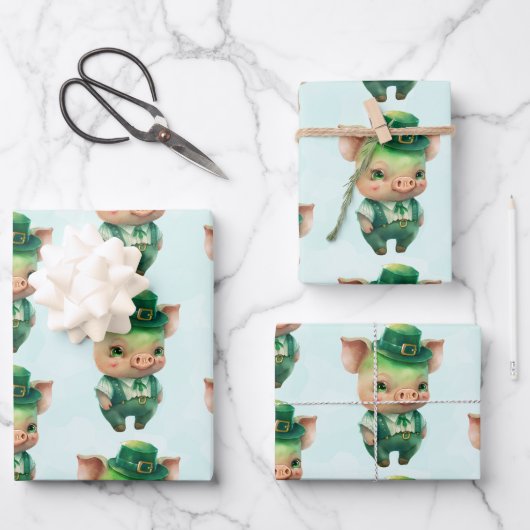 Cute Green Fairytale Pig in Fancy Attire Inpakpapier Vel (Voorkant)