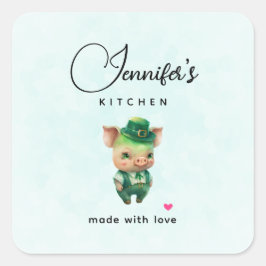 Cute Green Fairytale Pig in Fancy Attire Kitchen Vierkante Sticker