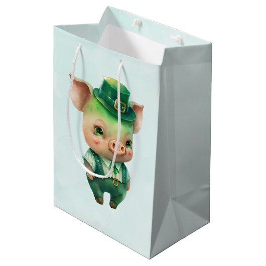 Cute Green Fairytale Pig in Fancy Attire Medium Cadeauzakje (Voorkant Gekanteld)