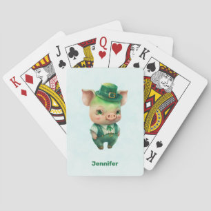 Cute Green Fairytale Pig in Fancy Attire Pokerkaarten