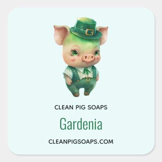 Cute Green Fairytale Pig in Fancy Attire Soap Biz Vierkante Sticker (Voorkant)