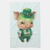 Cute Green Fairytale Pig in Fancy Attire Theedoek (Verticaal)