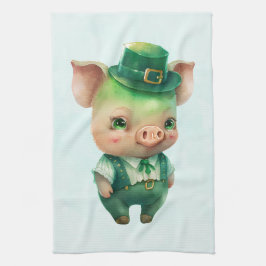 Cute Green Fairytale Pig in Fancy Attire Theedoek