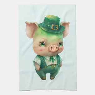 Cute Green Fairytale Pig in Fancy Attire Theedoek