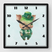Cute Green Fairytale Pig in Fancy Attire Vierkante Klok (Voorkant)