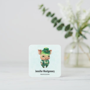 Cute Green Fairytale Pig in Fancy Attire Vierkante Visitekaartje