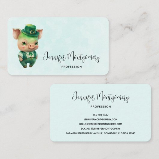 Cute Green Fairytale Pig in Fancy Attire Visitekaartje (Voorkant / Achterkant)
