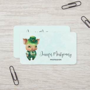 Cute Green Fairytale Pig in Fancy Attire Visitekaartje