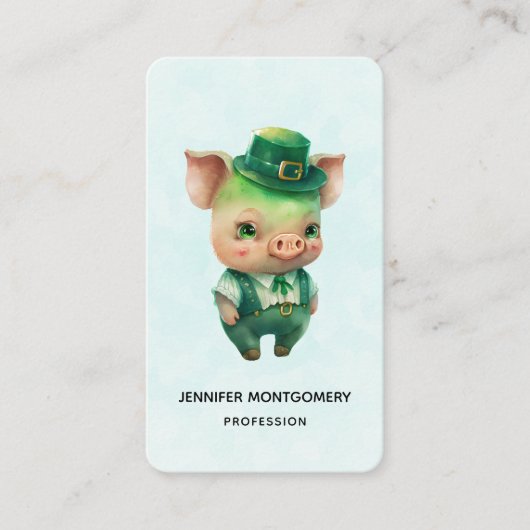 Cute Green Fairytale Pig in Fancy Attire Visitekaartje (Voorkant)