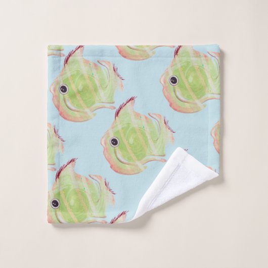 Cute Green Fish Blue Towel Bad Handdoek (Wasdoekje)
