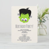 Cute Green Frankenstein Monster Face Birthday Kaart (Staand voorkant)