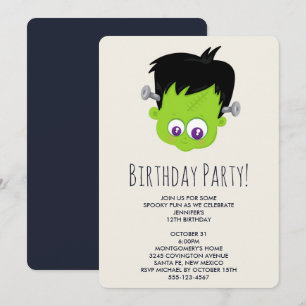 Cute Green Frankenstein Monster Face Birthday Kaart