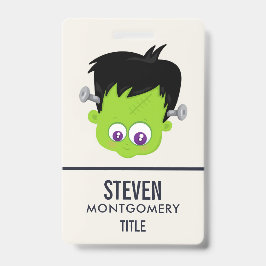 Cute Green Frankenstein Monster face Halloween Badge
