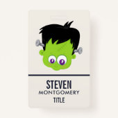 Cute Green Frankenstein Monster face Halloween Badge (Voorkant)