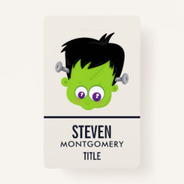 Cute Green Frankenstein Monster face Halloween Badge