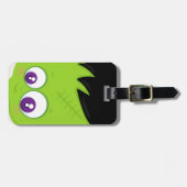 Cute Green Frankenstein Monster face Halloween Bagagelabel (Voorkant horizontaal)