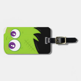 Cute Green Frankenstein Monster face Halloween Bagagelabel