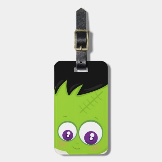 Cute Green Frankenstein Monster face Halloween Bagagelabel (Voorkant verticaal)
