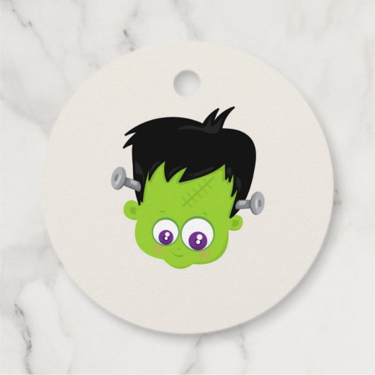 Cute Green Frankenstein Monster face Halloween Bedankjes Labels (Achterkant)