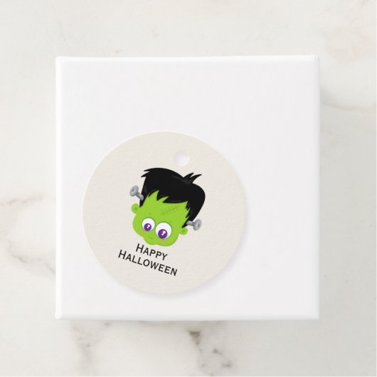 Cute Green Frankenstein Monster face Halloween Bedankjes Labels (In situ)