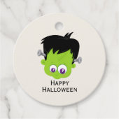 Cute Green Frankenstein Monster face Halloween Bedankjes Labels (Voorkant)