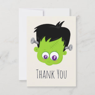 Cute Green Frankenstein Monster face Halloween Bedankkaart