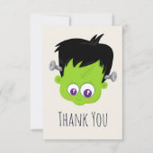 Cute Green Frankenstein Monster face Halloween Bedankkaart (Voorkant)