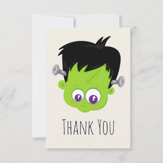Cute Green Frankenstein Monster face Halloween Bedankkaart (Voorkant)