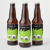 Cute Green Frankenstein Monster face Halloween Bier Etiket (Flessen)