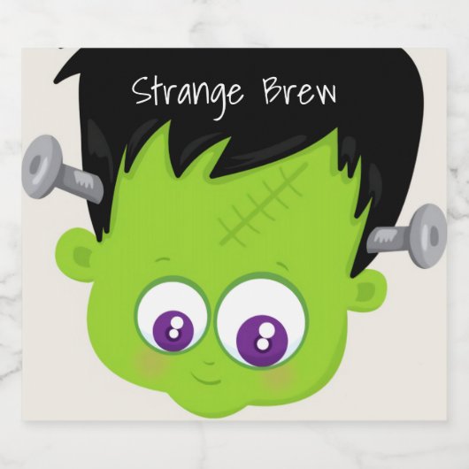 Cute Green Frankenstein Monster face Halloween Bier Etiket (Enkel label)