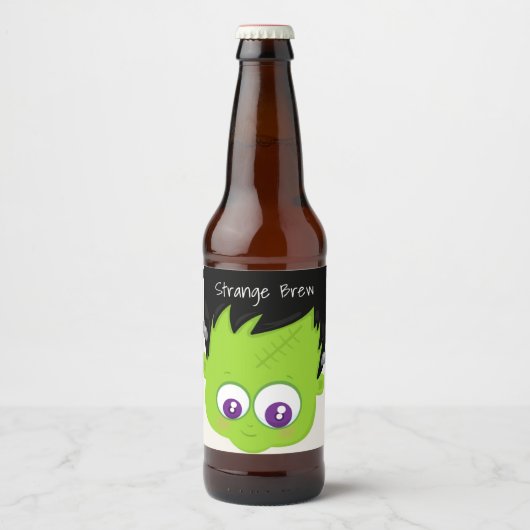 Cute Green Frankenstein Monster face Halloween Bier Etiket (Voorkant)