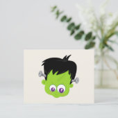 Cute Green Frankenstein Monster face Halloween Briefkaart (Staand voorkant)