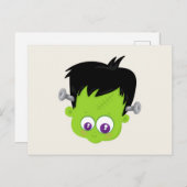 Cute Green Frankenstein Monster face Halloween Briefkaart (Voorkant / Achterkant)