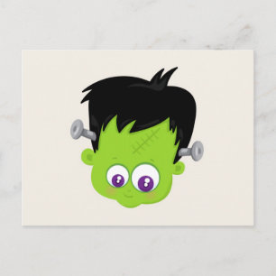 Cute Green Frankenstein Monster face Halloween Briefkaart