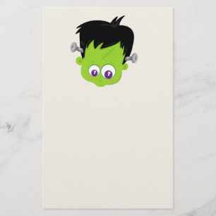 Cute Green Frankenstein Monster face Halloween Briefpapier