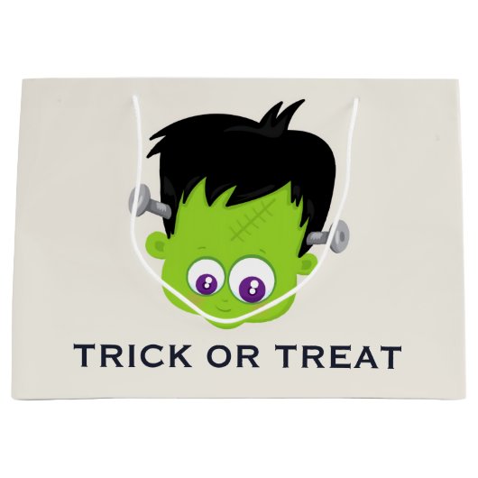 Cute Green Frankenstein Monster face Halloween Groot Cadeauzakje (Voorkant)