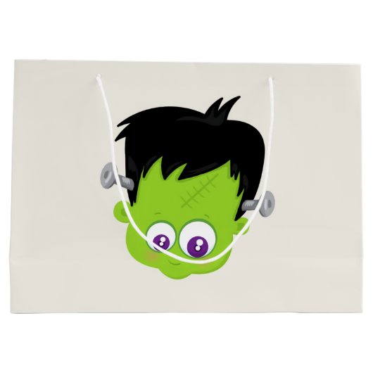 Cute Green Frankenstein Monster face Halloween Groot Cadeauzakje (Achterkant)